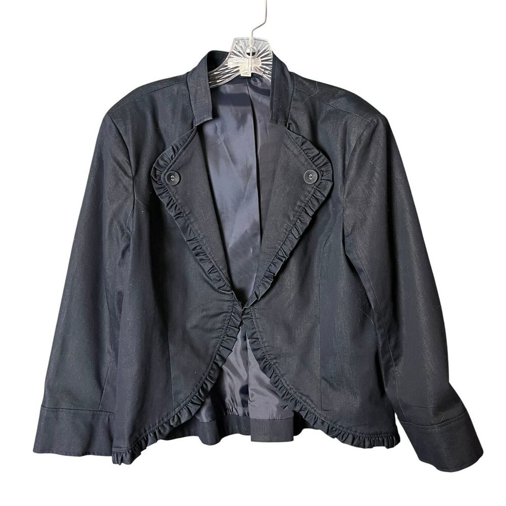 John Paul Richard Navy Blue Ruffle Trim Blazer XL Peplum Back Quiet Luxury
